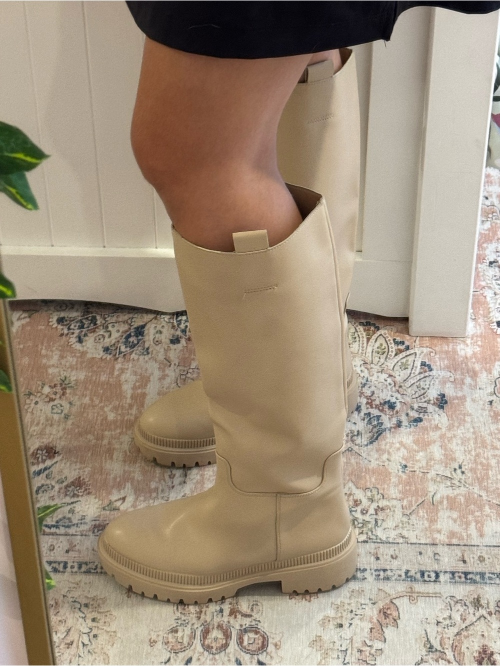 H&M Beige Knee-High Chunky Sole Boots